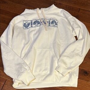 Billabong Cream Crewneck Hoodie with Navy Shell Print
